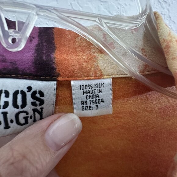 Vintage Chicos Design Sheer Blouse Womens 3 (L/16) Orange 100% Silk Art to Wear - Picture 4 of 11